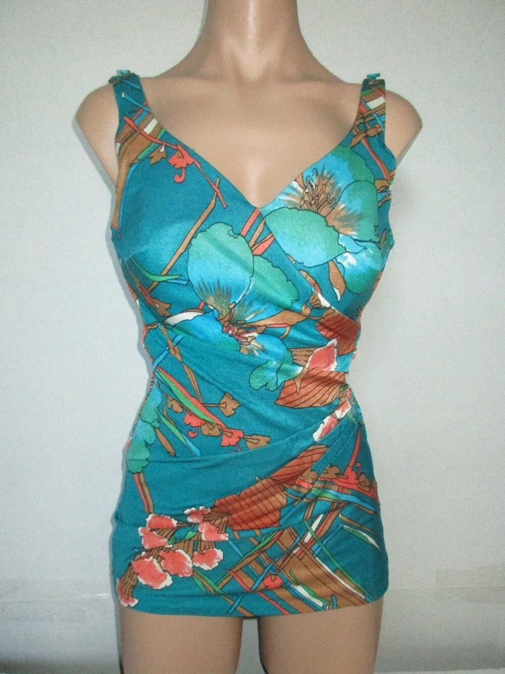 Vintage 60's Perfection Fit by Roxanne Button Strap 1-Pc Swimsuit Size 16/38 B